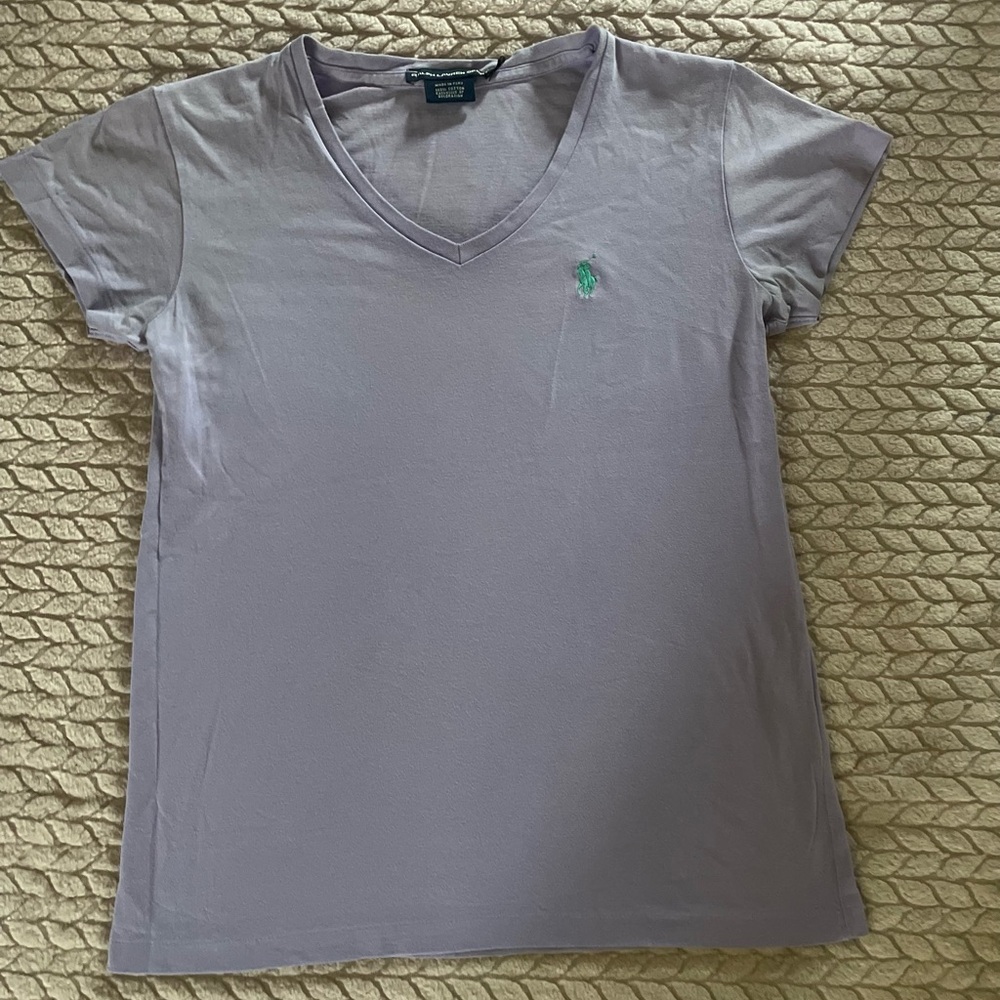 Ralph Lauren Lavender V-Neck Short Sleeve Tee with Mint Logo